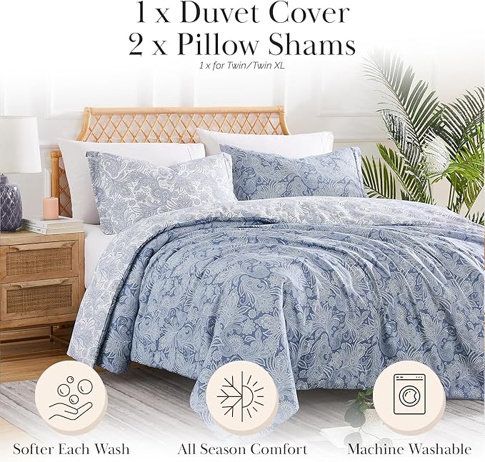 SouthShore FINE LINENS Perfect Paisley Collection - Premium Quality, Soft, Wrinkle, Fade, & Stain Resistant, Easy Care, Oversized Duvet Cover Set, Twin / Twin XL, Blue