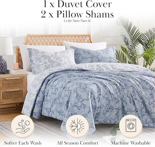 SouthShore FINE LINENS Perfect Paisley Collection - Premium Quality, Soft, Wrinkle, Fade, & Stain Resistant, Easy Care, Oversized Duvet Cover Set, Twin / Twin XL, Blue