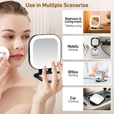Travel Mirror with Light, 1x/30x Magnifying Mirror with 3 Color Lights and Adjustable Brightness, 4.5x3.9 inch Small Compact Hangable Hand Pocket 3 Way Mirrors, Comes with Tweezer