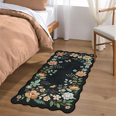 Lahome Floral Entryway Rug, 2x4 Washable Kitchen Rug Ultra-Thin, Non-Slip Soft Door Mat Indoor Entrance Stain Resistant Boho Small Low-Pile Throw Carpet for Bathroom Bedroom(2x4ft,Black/Grey)