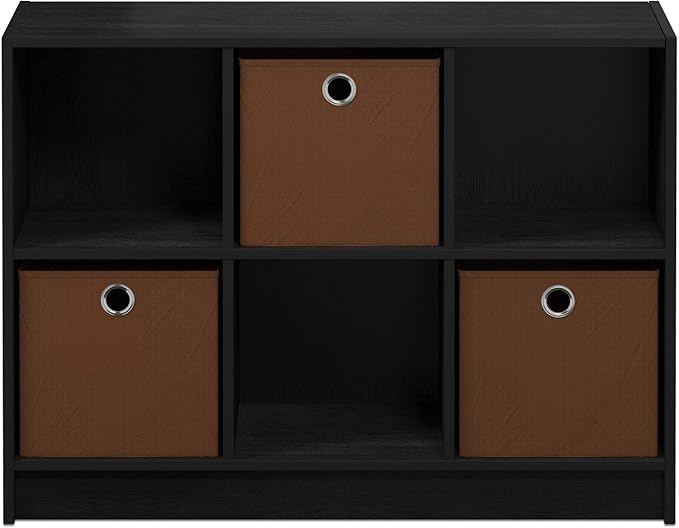 Furinno BASIC Book Shelf, 6-Cube Bookshelf, 3 x 2 Bookcase with Storage Bins, 11.9 x 31.6 x 23.6, for Living Room, Bedroom, Home Office, Americano