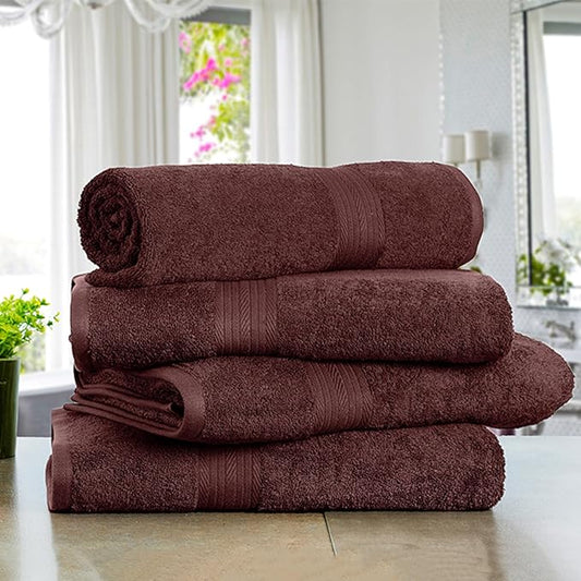 Ample Decor 100% Cotton Bath Towel for Bathroom 30 X 54 Inch 600 GSM Soft Absorbent - 4pcs Brown