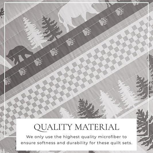 Great Bay Home Rustic Cabin Twin Size Quilt Set with Shams - All-Season, Lightweight, Reversible Bedspread - Lodge-Themed Summer Bedding Sets (Twin/Twin XL, Rustic Landscape Grey)
