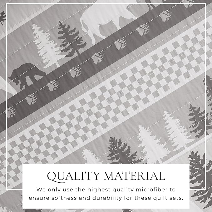 Great Bay Home Rustic Cabin Full/Queen Size Quilt Set with Shams - All-Season, Lightweight, Reversible Bedspread - Lodge-Themed Summer Bedding Sets (Full/Queen, Rustic Landscape Grey)