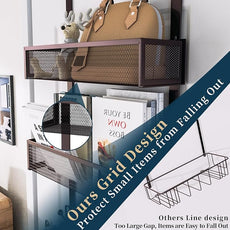 Consumest Over The Door Hooks Organizer - Extra Long Door Hanger with 9 Coat Hooks & 2 Mesh Basket, Back Storage Organizer Hanging Towels for Bathroom, Bedroom, Bronze (for 1.76in Doors)