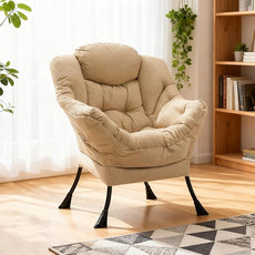 HollyHOME Lazy Chair with Armrest and Side Pocket, Comfy Accent Lounge Chair,Leisure Sofa Armchair for Living Room, Bedroom, Dorm, or Small Spaces, Oversized Reading Sofa Chair,Cotton-Linen Tan