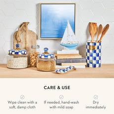 MACKENZIE-CHILDS Enamel Utensil Holder, Kitchen Utensil Holder for Countertop, Storage Caddy, Blue-and-White Royal Check