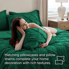 Bedsure Full Comforter Set Dark Green - Bed in a Bag Full Size Bedding Set 7 Pieces, GentleSoft™ Pintuck Bed Set Gift for Family, Pinch Pleat All Season Comforter with Sheets, Pillowcases & Shams
