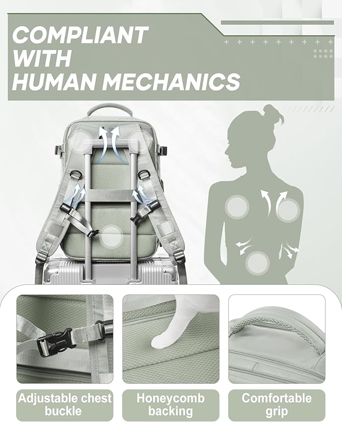 suwasp Vacuum Compression Backpack, 45L Expandable Travel Backpack with Electric Vacpack Pump, Travel Vacuum Bags with Shoe Compartment/17inch Laptop Compartment/USB Port, Glassgreen