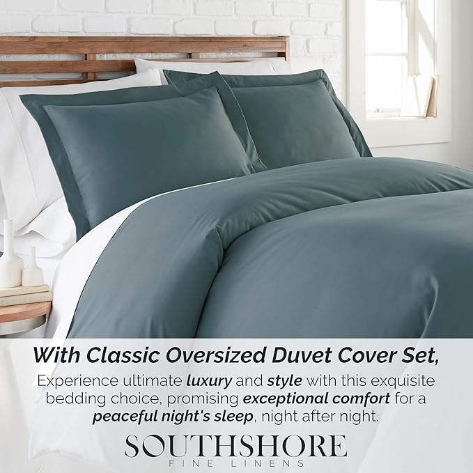 Southshore Fine Living, Inc. Premium Collection Oversized King Duvet Cover Set, Soft Duvet Cover with Zipper, 3-Piece, Two Matching Shams (108 in Wide X 98 in Long), King/California King, Steel Blue