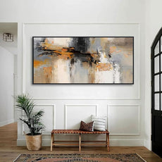 AJAZIKO Large Abstract Canvas Wall Art - Wall Art for Living Room and Bedroom, Modern Wall Decor in Orange and Gray Hues, Perfect Office Decorations for Work