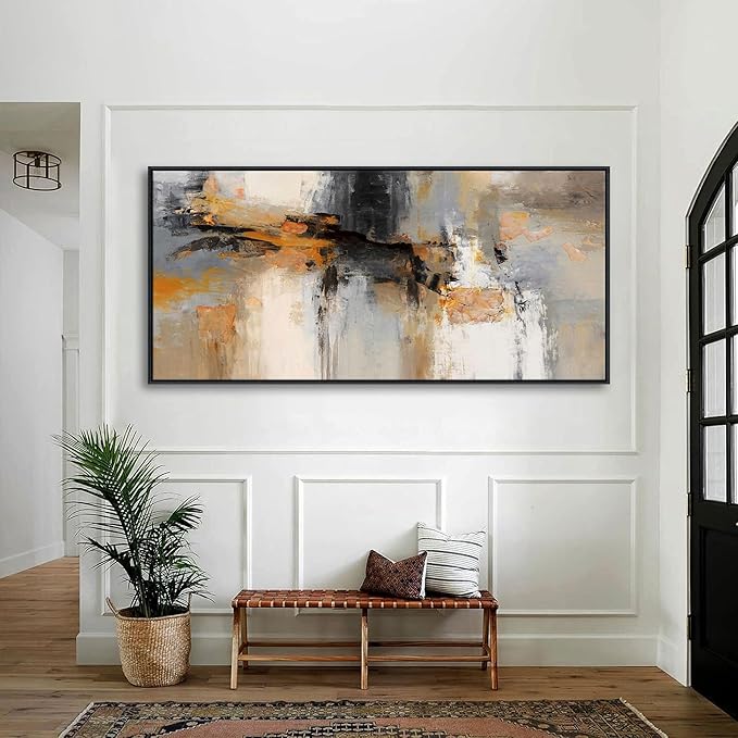 AJAZIKO Large Abstract Canvas Wall Art - Wall Art for Living Room and Bedroom, Modern Wall Decor in Orange and Gray Hues, Perfect Office Decorations for Work