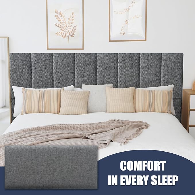 12 Piece Linen Fabric Peel and Stick Headboard, Upholstered Wall Mounted Headboard for Twin, 3D Anti-Collision Soundproof Self-Adhesive Wall Panel for Bedroom 23.62" x 9.84"