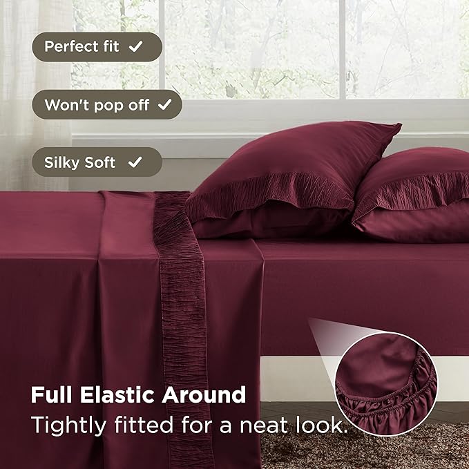 Bedsure Full Size Bed Sheets - 4 Pieces Soft Full Sheet Set - Breathable & Cooling - Hotel Luxury - Easy Care Polyester Microfiber Bedding for Women, Men, Red