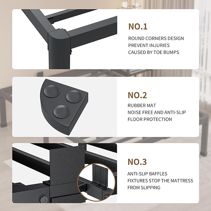 MAF 10 Inch Queen Metal Platform Bed Frame with Round Corner Legs, 3000 LBS Heavy Duty Steel Slats Support, Noise Free, No Box Spring Needed, Easy Assembly