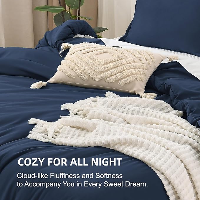 Litanika Comforter Set, Lightweight Solid Bedding Comforter Set, Fluffy Down Alternative Bed Set, Navy Blue, California King