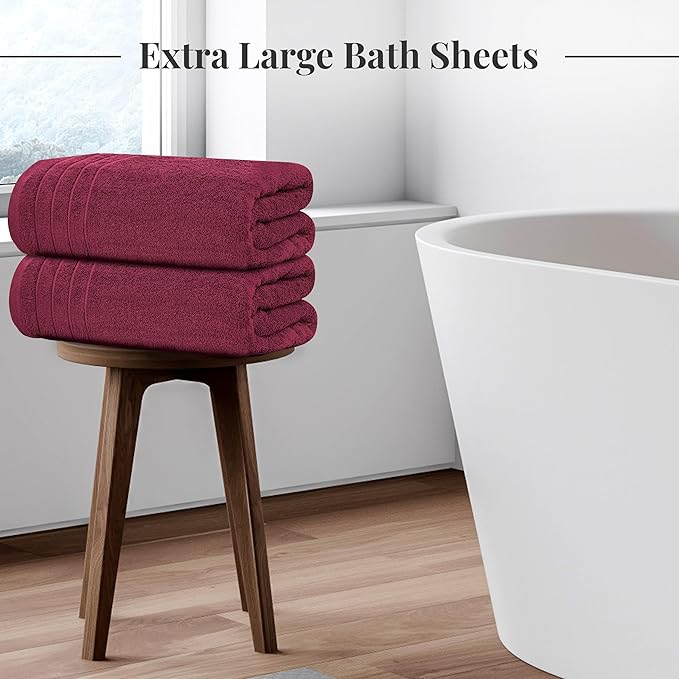 Tens Towels Pack of 2 Extra Large Bath Sheets 35 x 70 Inches, 100% Cotton, Larger & Lighter Weight, Quicker to Dry, Super Soft & Absorbent, Oversized Bath Towels, Burgundy