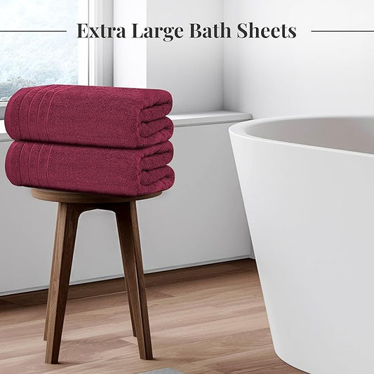 Tens Towels Pack of 2 Extra Large Bath Sheets 35 x 70 Inches, 100% Cotton, Larger & Lighter Weight, Quicker to Dry, Super Soft & Absorbent, Oversized Bath Towels, Burgundy