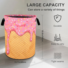 Pink Ice Cream Laundry Basket Foldable Oxford Cloth Tote Bag Laundry Hamper Clothes Storage Bucket Organizer For Bathroom/Laundry Storage/Bedroom 19.6x15.7 Inch