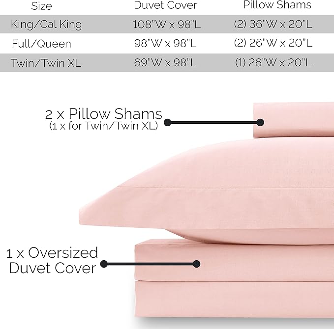 Southshore Fine Living, Inc. Premium Collection Twin Duvet Cover Bedding Set, Soft Pastel Pink Duvet Cover Bedspread 2-Piece with one Matching sham (69 in Wide x 98 in Long), Twin/Twin XL