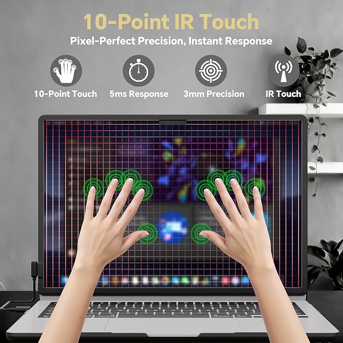10-Point Infrared Touch Screen Frame for MacBook Air 15 Inch, High-Precision Magnetic Touchpad, Trackpad Activator with Multi-Gesture Control, Ultra-Thin Hard Shell Case & Passive Stylus Pen Included