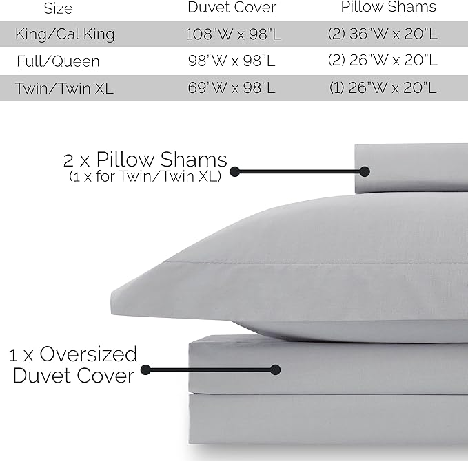 Southshore Fine Living, Inc. Premium Collection Twin Duvet Cover Bedding Set, Soft Grey Duvet Cover Bedspread 2-Piece with one Matching sham (69 in Wide x 98 in Long), Steel Grey, Twin/Twin XL