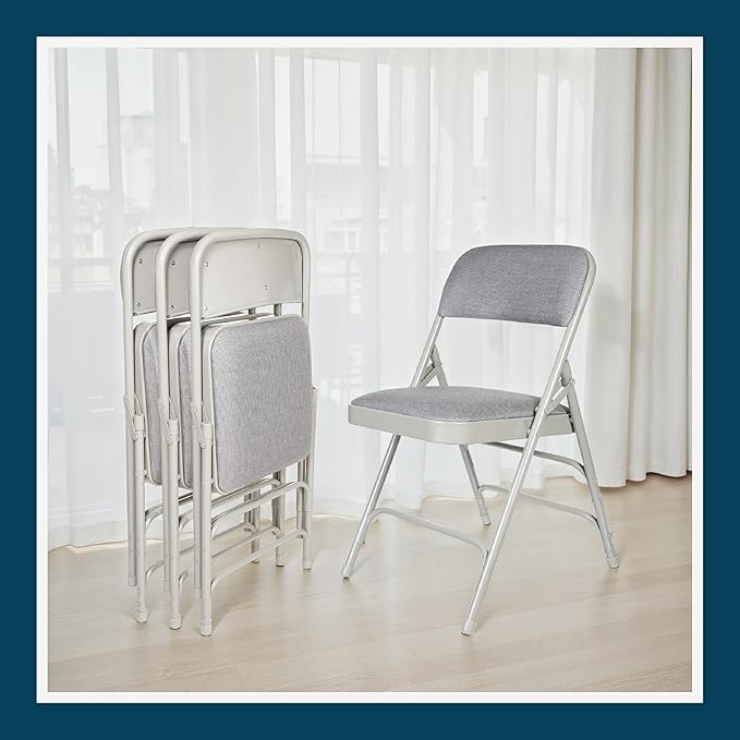 OEF Furnishings OEF2300 Series Heavy-Duty Premium Fabric Padded Upholstery Double-Hinged Triple-Braced Folding Chairs (4-Pack, Slate Gray)