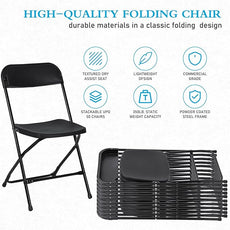 10 Pack Black Plastic Folding Chairs for Outside, Portable Stackable Commercial Metal Foldable Chairs with Steel Frame for Home Events Office Wedding Party, 350lbs Capacity