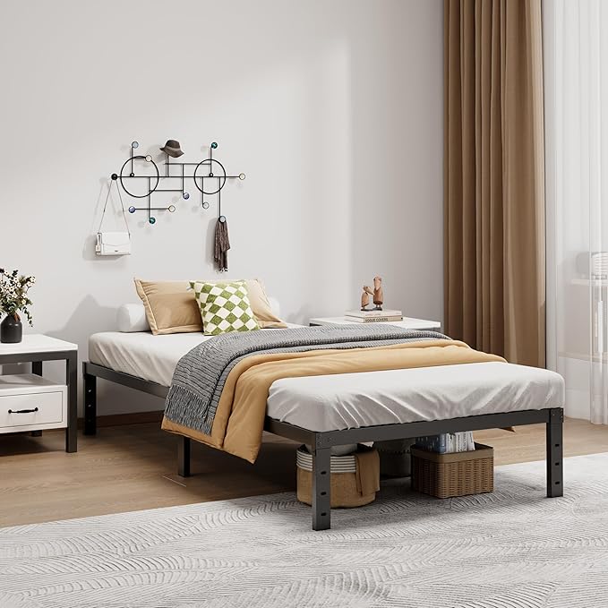Metal Bed Frame Twin Size - 12 Inch Heavy-Duty Twin Platform Bed Frame No Box Spring Needed, Easy Assembly, Noise-Free, Sturdy Mattress Foundation, Underbed Storage Space