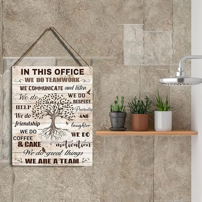 In This Office We Are A Team Inspirational Teamwork Wall Art Artwork for Office Birthday Christmas Gifts for Women Men Kids Wall Decor Framed Wooden Hanging Sign 10x8 Inch.