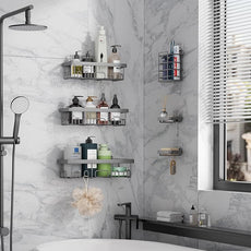 Veken 6-Pack Rustproof & Waterproof Shower Caddy, Adhesive Shelves Rack, Large Capacity Bathroom, College Dorm & Apartment Organizers, No-Drill Wall Mount Living Room & Bedroom Decor, Light Grey