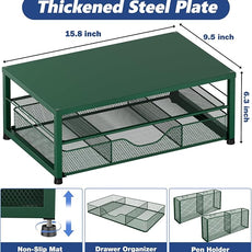 OPNICE Desk Organizers and Accessories, 2-Tier Computer Monitor Stand Riser with Drawer and 2 Pen Holders, Laptop Stand, Office Desk Accessories for Office Supplies, Dark Green