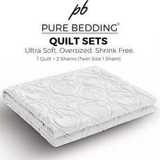 Pure Bedding Quilt Set Full/Queen Size White - Oversized Bedspread - Soft Microfiber Coverlet for All Season - Includes 1 Quilt and 2 Shams, Ocean Star Pattern