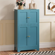 Bathroom Floor Storage Cabinet, Freestanding Accent Cabinets with 4 Doors and 2 Adjustable Shelves,Blue Metal Locker Cabinets for Restroom, Kitchen,Living Room,Hallway