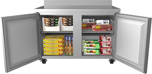 KoolMore 48" Stainless Steel 2 Door Worktop Commercial Freezer with 3 1/2 Backsplash - 12 cu.ft