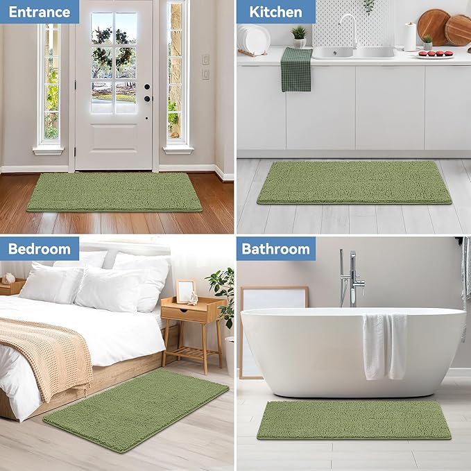 Bcoimo 48"×24" Absorbent Bath Mat, Non-Slip with Backing Chenille Bath Rug and Machine Washable Bathroom Mat Quick-Dry Design. Ideal for Bathroom and Tub Areas