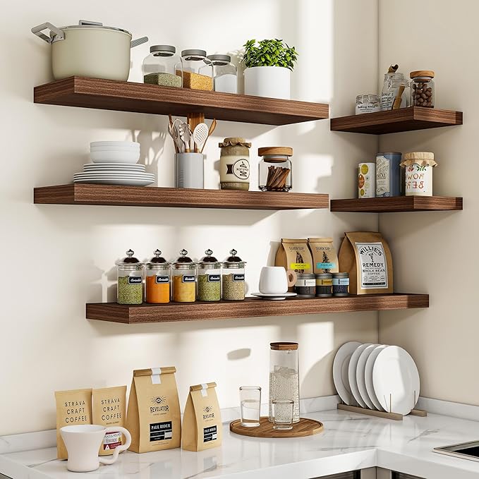 32 Inch Floating Shelves, 3D Textured Wood Grain, 32"x9.25"x1.5" Inch Deep Floating Shelves for Wall, Wooden Shelves for Bathroom, Bedroom, Living Room, Walnut, 2 Pieces