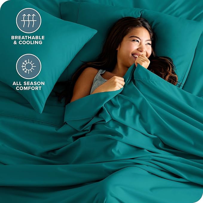 Bare Home Hotel Luxury Full Sheet Set, Extra Soft - 6 Piece Set - Deep Pockets - Easy Fit - Cooling & Breathable - Wrinkle, Fade, Stain Resistant - Includes 4 Pillowcases (Full, Emerald)
