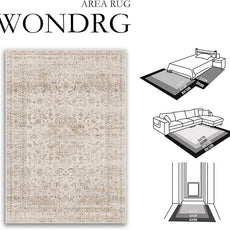 3x5 Washable Beige Area Rug Vintage Entryway Office Carpet Non-Slip Soft Low Pile Distressed Throw Rug for Entrance Living Room Bathroom Dining Room
