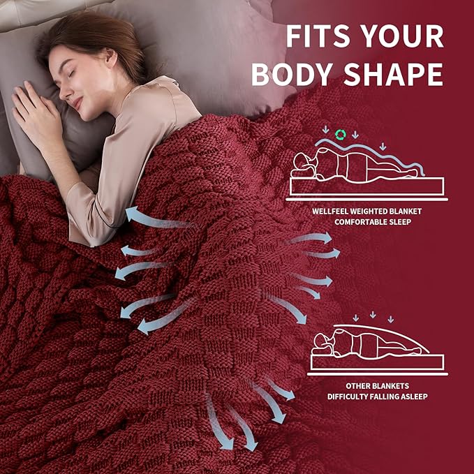 Knitted Weighted Blanket for Adult, No Beads Heavy Blanket 50” x 60'' 7lbs, Breathable Chunky Knit Blanket, Cooling Weighted Blanket for Hot Sleepers, Christmas Home Decor (Red)