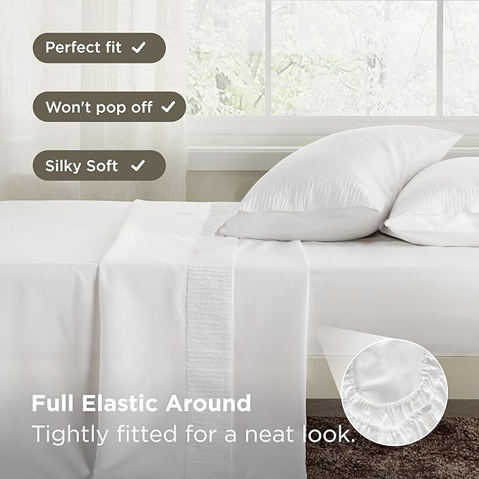 Bedsure Twin Sheets Set - 3 Pieces Soft Twin Bed Sheets - Breathable & Cooling - Hotel Luxury - Easy Care Polyester Microfiber Bedding for Women, Men, White