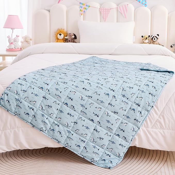 yescool Shark Weighted Blanket 5 Pounds Cooling Weighted Lap Blanket, Heavy Blanket for Sleeping, Weighted Throw Blanket Gift for 40-60lbs, 36"x48"