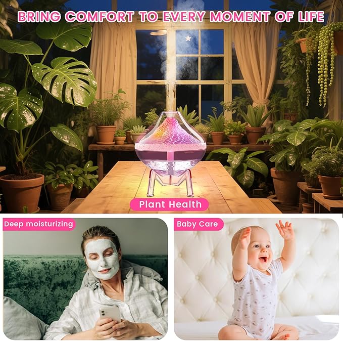 Humidifiers for Bedroom Cool Mist Ultrasonic Small Humidifier with Humidity Sensor Auto Shut Off LED Colorful Gradient Light Mini Humidifier For Plants,Bedroom,Baby Room,Office, Home（Pink)