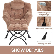 Cozy Lazy Chair and Ottoman, Large Contemporary Accent Lounge Chair Set, Leisure Upholstered Reading Armchair for Bedroom, Living Room, Dorm Rooms, Office