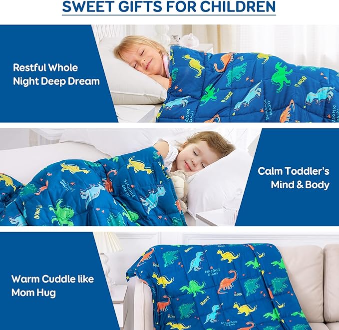 Kivik Weighted Blanket 5lbs, Blue Dinosaur Heavy Throw Blanket, Small Weighted Cooling Blankets 5 Pounds, 36x48 Inches Blue
