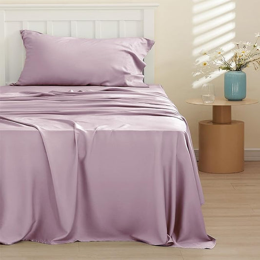 Bedsure Cooling Sheets Twin, Rayon Derived from Bamboo, Breathable & Soft Twin Sheets Set, Deep Pocket Up to 16 Inches, Hotel Luxury Silky Bedding for Hot Sleepers, Lavender