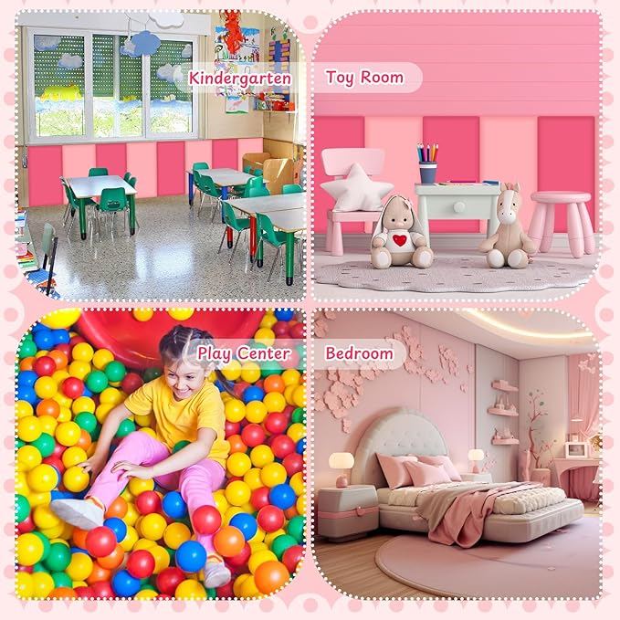 8 Pack Wall Padding for Playroom Peel and Stick Headboard 15.75" x 7.87" x 1.18" 3D Anti Collision Upholstered Wall Panels Self Adhesive Headboard Panel for Protection (Rose Pink Colors)