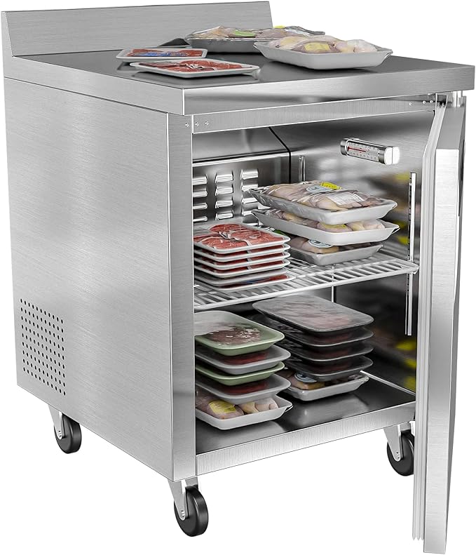 KoolMore 27" Stainless Steel Worktop Commercial Freezer with 3 1/2” Backsplash - 6.3 cu.ft
