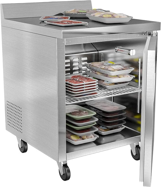 KoolMore 27" Stainless Steel Worktop Commercial Freezer with 3 1/2” Backsplash - 6.3 cu.ft