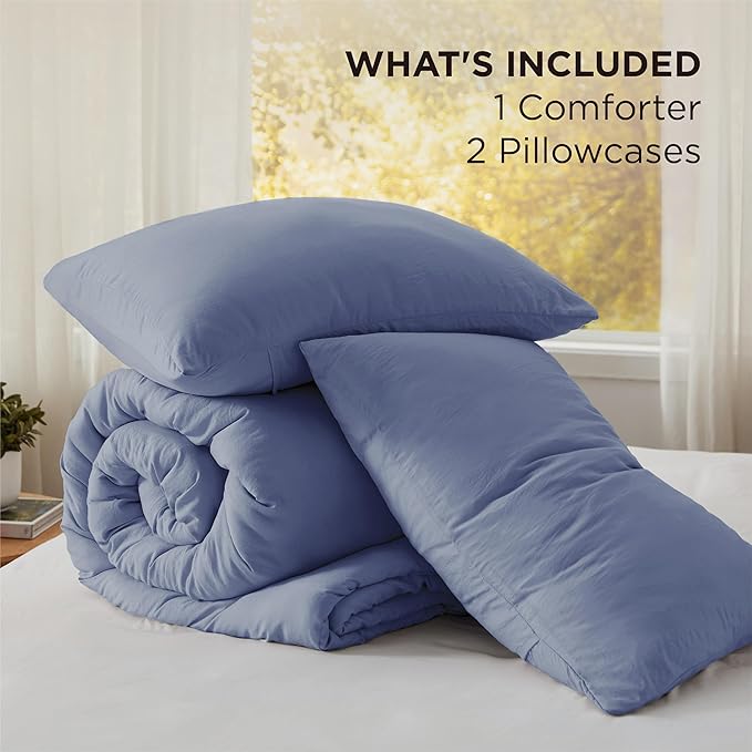 Bedsure King Size Comforter Set, Blue Soft Prewashed Bedding for All Seasons, 3 Pieces GentleSoft™ Warm Down Alternative Bed Set, 1 Lightweight Comforter (104"x90") and 2 Pillowcases (20"x36")